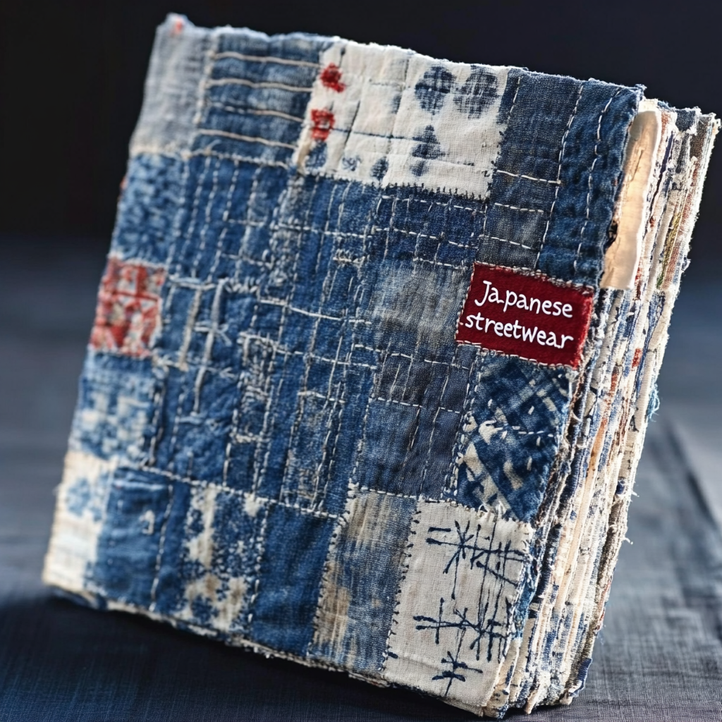 a boro sashiko patchwork book titled "Japanese Streetwear"